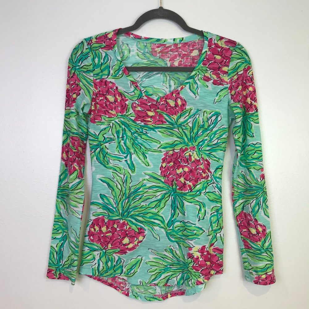 Lilly Pulitzer Womens V-Neck Long Sleeve Tee Xs Gr